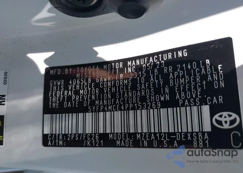 2023 Toyota Corolla Se из США, поврежденный, VIN 5YFP4MCE4PP153269